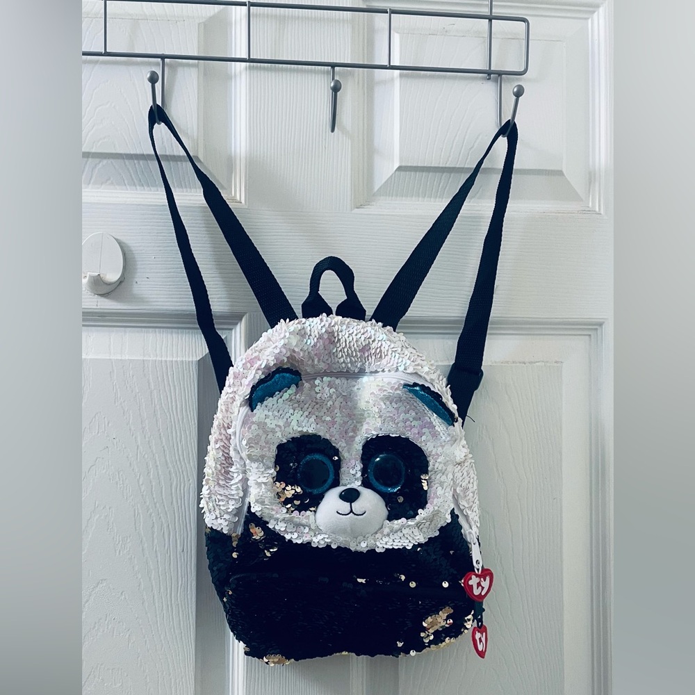 Ty Panda Sequin Backpack - Black and White